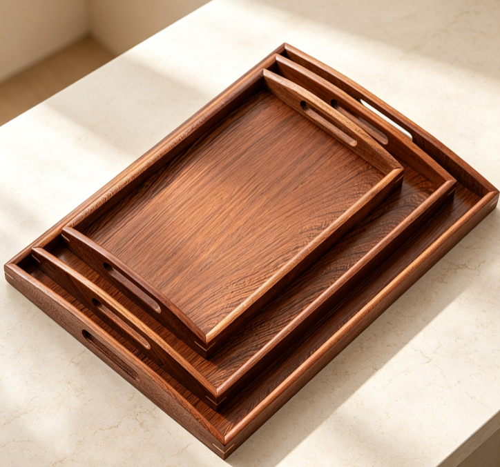 Luxury Solid Walnut Serving Tray, Rectangular Tea Tray for Hotel Guest Room, Wooden Dessert Cake Bread Platter for Cafe Restaurant, Afternoon Tea Snack Storage Tray