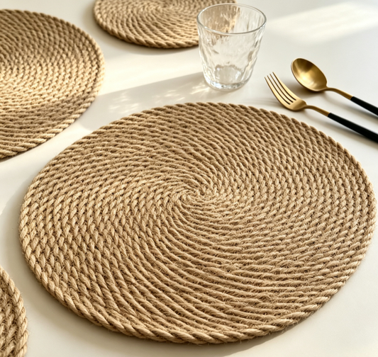 Japanese Natural Linen Cotton Woven Placemats, Eco Heat Resistant Table Mats, Round Anti-Scald Plate Bowl Coaster Set for Home Dining Table Core Product Advantages
