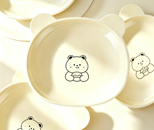 Cute Cartoon Bear Bone Plate, Cream Color Unbreakable Food Residue Dish, Household Table Snack Plate Stackable