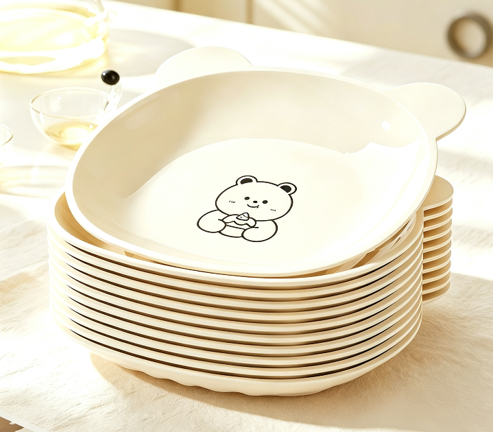 Cute Cartoon Bear Bone Plate, Cream Color Unbreakable Food Residue Dish, Household Table Snack Plate Stackable