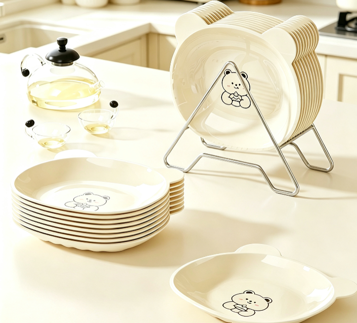 Cute Cartoon Bear Bone Plate, Cream Color Unbreakable Food Residue Dish, Household Table Snack Plate Stackable
