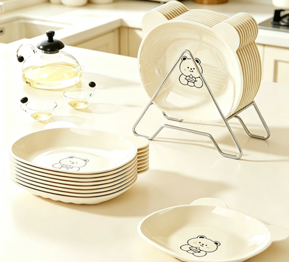Cute Cartoon Bear Bone Plate, Cream Color Unbreakable Food Residue Dish, Household Table Snack Plate Stackable
