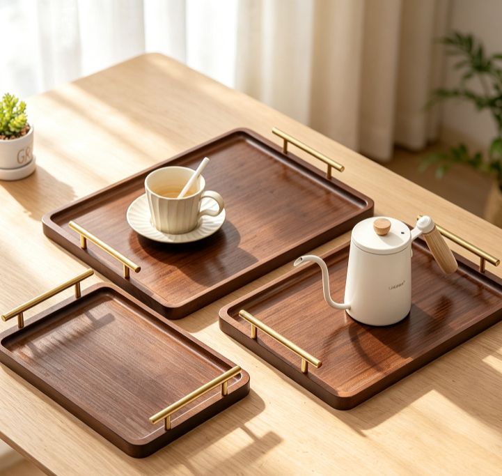Luxury Solid Walnut Serving Tray, Rectangular Tea Tray for Hotel Guest Room, Wooden Dessert Cake Bread Platter for Cafe Restaurant, Afternoon Tea Snack Storage Tray