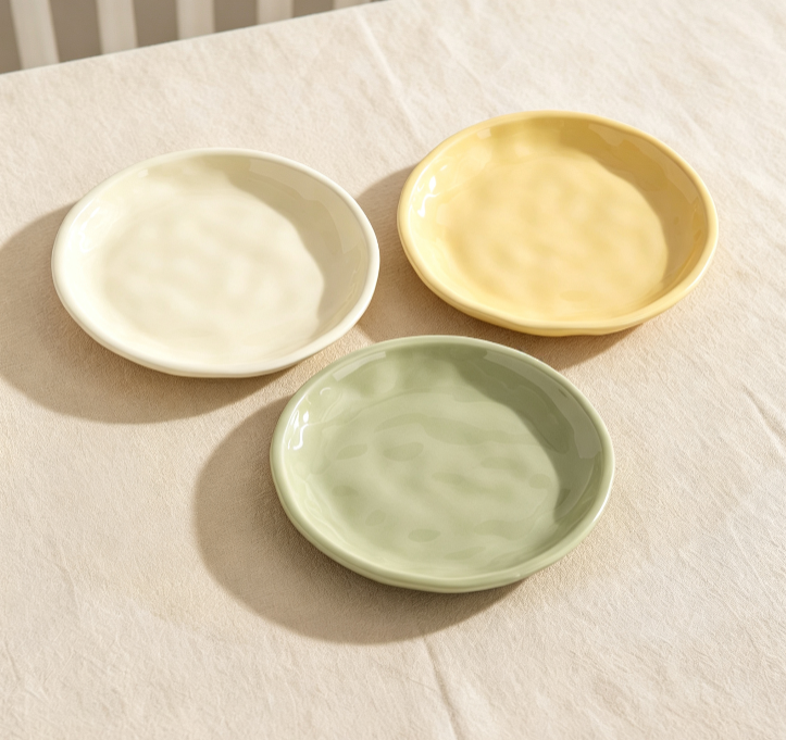 Pastel Macaron Wavy Ceramic Plate Set, Luxury Irregular Tableware, Fruit Cake Platter with Storage Stand for Cafe & Home