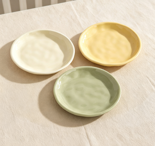 Pastel Macaron Wavy Ceramic Plate Set, Luxury Irregular Tableware, Fruit Cake Platter with Storage Stand for Cafe & Home